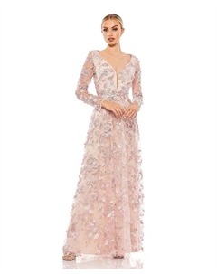 Женское платье с цветочными аппликациями и длинными рукавами-иллюзиями, розовый Mac duggal