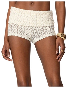 Райские полупрозрачные текстурированные шорты с отворотом, слоновая кость/кремовый Edikted