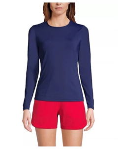 Женская расслабленная рубашка с длинным рукавом SunShade UPF 50, синий Lands' end