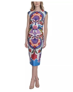 Женское платье-футляр с лодочкой без рукавов, синий Vince camuto