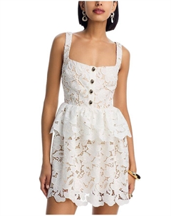 Кружевное мини-платье с баской, белый Self-portrait