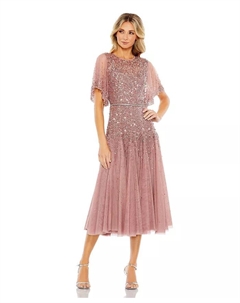 Женское платье с воланами на рукавах длиной до середины икры, розовый Mac duggal