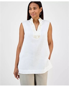 Женская туника из 100% льна с декоративными элементами, белый Charter club