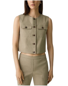 Приталенный льняной жилет без рукавов, коричневый/бежевый Theory