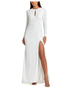 Длинное платье с рукавами и драпировкой с разрезом, белый Mac duggal