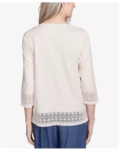 Женский летний трикотажный топ Solstice с кружевной отделкой, коричневый/бежевый Alfred dunner