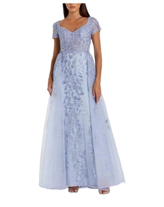 Платье с каплевидными рукавами, вышитое бисером, с накидной юбкой, синий Mac duggal