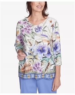 Женский топ с круглым вырезом Santa Fe Tropical Floral Border, мультиколор Alfred dunner