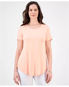 Женский топ с круглым вырезом и короткими рукавами, розовый Jm collection