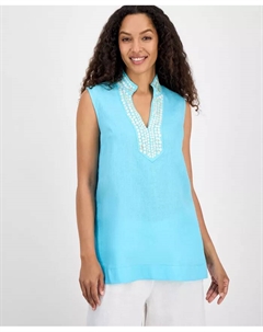 Женская туника из 100% льна с декоративными элементами, синий Charter club