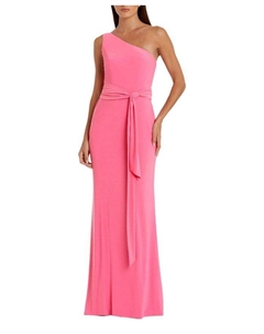 Женское платье с запахом и одним плечом Jersey, модель One Shoulder Belted Trumpet Gown, розовый Mac duggal