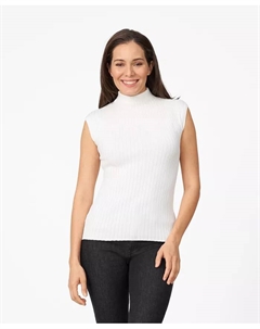 Женский свитер с ребристой вязкой, высоким воротником и короткими рукавами, белый Cable & gauge