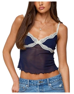 Контрастный топ с кружевной сеткой Lacey Mesh, синий Edikted