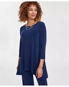 Женский трикотажный топ с рукавом 3/4, Regular & Petites, синий Jm collection