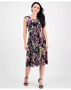 Платье мини с цветочным принтом из шифона и завязками спереди Petite, фиолетовый Connected