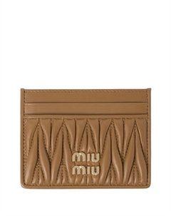 Кожаный визитница с узором «матлассе», коричневый Miu miu