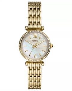 Женские часы-браслет Carlie Mini с позолоченным корпусом из нержавеющей стали, 28 мм, золотой Fossil