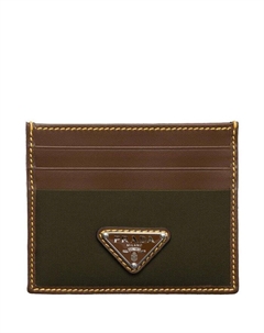Картхолдер из переработанного нейлона и кожи, зеленый Prada
