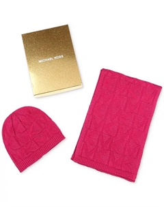 Женский комплект шапки и шарфа Debossed Knit Metallic, розовый Michael kors