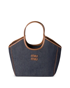 Сумка через плечо Ivy из денима с кожаной отделкой, синий Miu miu