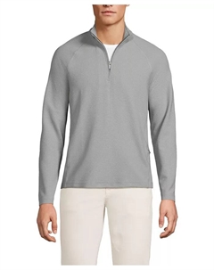 Мужская длинная рубашка с вафельной текстурой и молнией на четверть, серый Lands' end