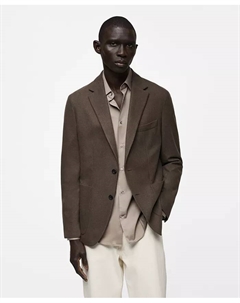 Мужской приталенный блейзер из шерстяной смеси, коричневый/бежевый Mango