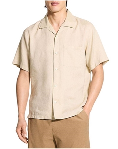 Нолл Рубашка с коротким рукавом и отложным воротником из льна свободного кроя, коричневый/бежевый Theory