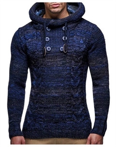 Мужской вязаный худи с пуговицами – кабельная вязка, синий Leif nelson