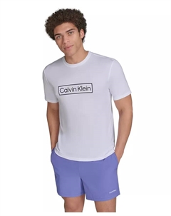 Мужская логотипная короткорукавная плавательная рубашка-рашгард, белый Calvin klein