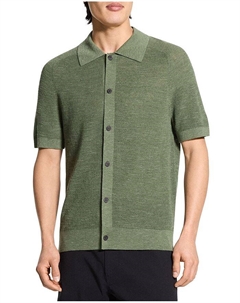 Льняная рубашка с коротким рукавом на пуговицах, зеленый Theory