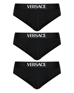 Трусы-брифы с логотипом на поясе (упаковка из трех штук), черный Versace