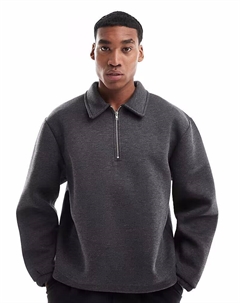 Толстовка свободного кроя с застежкой-молнией на четверть оборота в угольно-меланжевом цвете Asos design