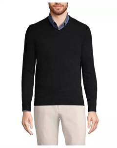 Мужской тонкий джемпер с V-образным вырезом, черный Lands' end