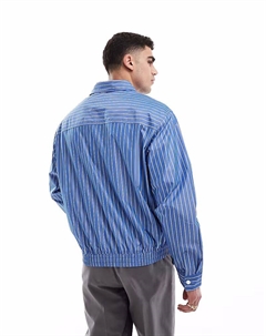 Полосатая рабочая куртка синего цвета Pull & bear