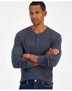 Мужская термофутболка с длинным рукавом Henley, серый Club room
