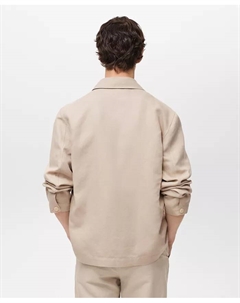 Мужская прямая льняная рубашка-овершот Overshirt, коричневый/бежевый Mango