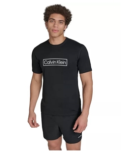 Мужская логотипная короткорукавная плавательная рубашка-рашгард, черный Calvin klein