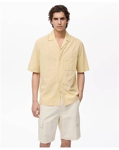 Мужская рубашка с вышивкой и воротником-стойкой, коричневый/бежевый Mango