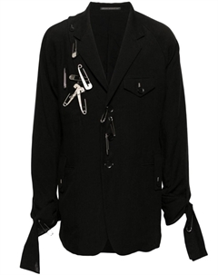 Льняной пиджак с декоративными булавками, черный Yohji yamamoto