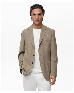 Мужской приталенный пиджак из прохладной шерсти Slim-Fit Cool Wool Suit Blazer, серый Mango