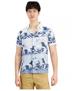 Мужская короткорукавная рубашка на пуговицах с волнообразным принтом, белый Guess