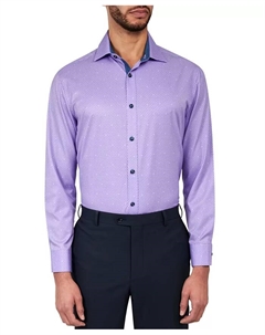 Мужская классическая рубашка с рисунком в горох, не требующая глажки, из эластичной ткани для комфорта, фиолетовый Society of threads