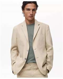 Мужской льняной пиджак с накладными карманами, коричневый Mango