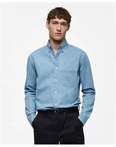 Мужская джимовая рубашка с карманом Slim-Fit, синий Mango