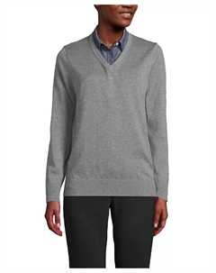 Мужской унисекс-свитер с V-образным вырезом из хлопка и модала, синий Lands' end