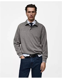 Толстовка Men's Regular-Fit Polo-Collar Pullover, серый Mango