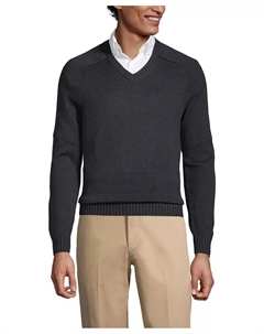 Мужской V-образный свитер из хлопка и модала, черный Lands' end