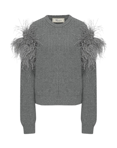 Джемпер с отделкой перьями, серый Blumarine
