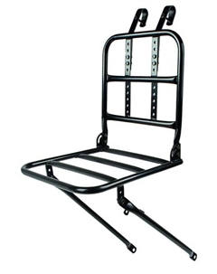 Багажник сталь 16мм передний 30х30см со спинкой крепление к вилке и рулю складной черный, 5-440458 M-wave