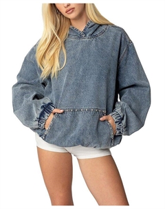 Марни объемный джинсовый худи с заклепками, синий Edikted